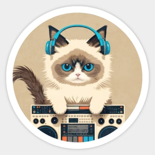 Cute DJ Ragdoll Cat Sticker